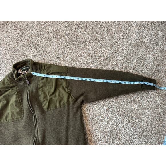 Orvis 100% Wool shooting jacket Men's XL; Khaki Green, Full zip; leather pull - Picture 5 of 9